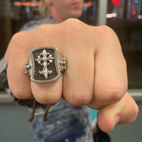 SOLD Alan K Sterling Silver Cross and Daggers Ring - Picture 1 of 7